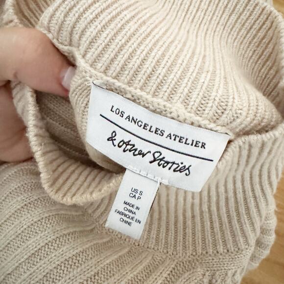 & OTHER STORIES Mock Neck Wool Blend Midi Dress Beige Cream Small S - Picture 9 of 11